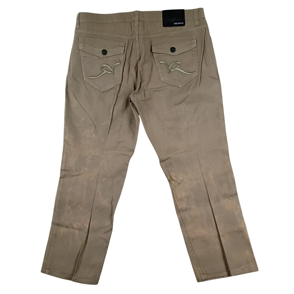 Rocawear Vintage Straight Denim Pants Mens 40x32 Tan Marble Dye Streetwear Loose